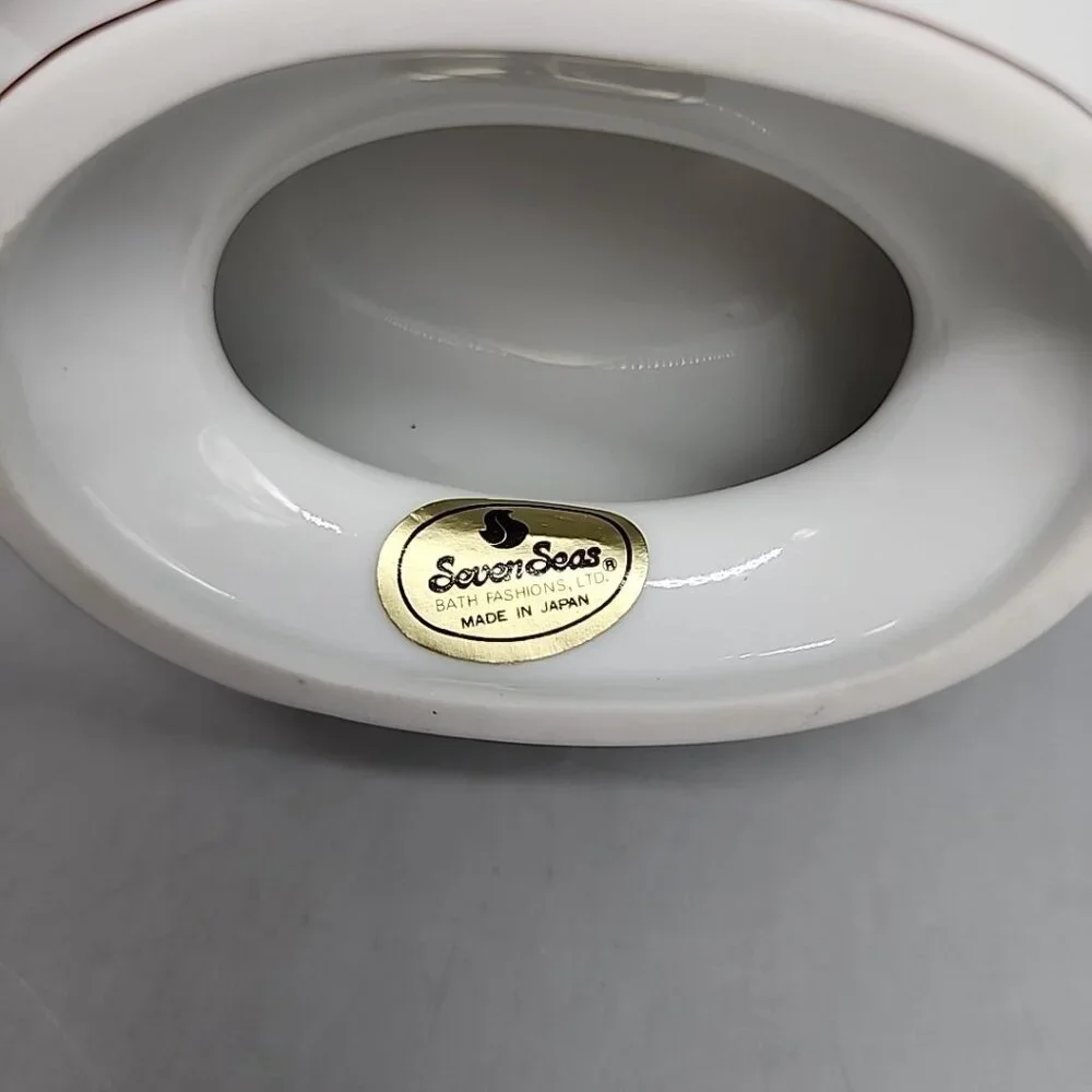 Vintage Seven Seas Butterfly Soap Dish Ceramic Made In Japan White Brown Footed